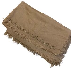 Aldo Beige Tan Studded Fringe Shawl Wrap Scarf 100% Acrylic OS